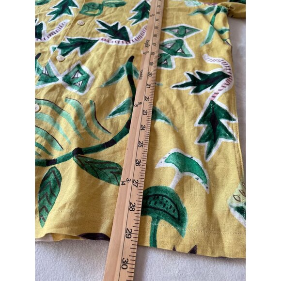 Zara Mens Yellow Hawaiian Shirt Art-Inspired Print Regular Fit Linen Medium - Picture 4 of 7